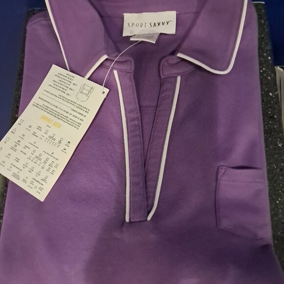 Women's Sport Savvy Pullover V-Neck Collar Short Sleeve Lavender White Trim XL - Picture 7 of 9
